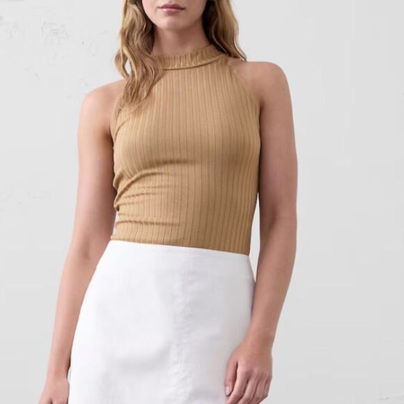 Banana Republic Factory Tan Knit Wide Ribbed Halter Top - Picture 2 of 4